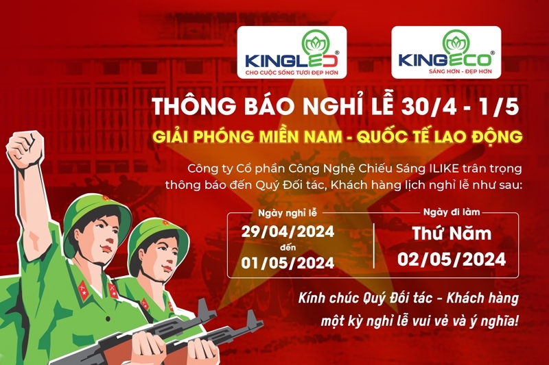 THÔNG BÁO NGHỈ LỄ 30/4 - 1/5: KỶ NIỆM 49 NĂM NGÀY GIẢI PHÓNG MIỀN NAM VÀ QUỐC TẾ LAO ĐỘNG 